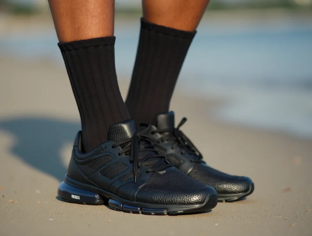 black socks with black sneakers